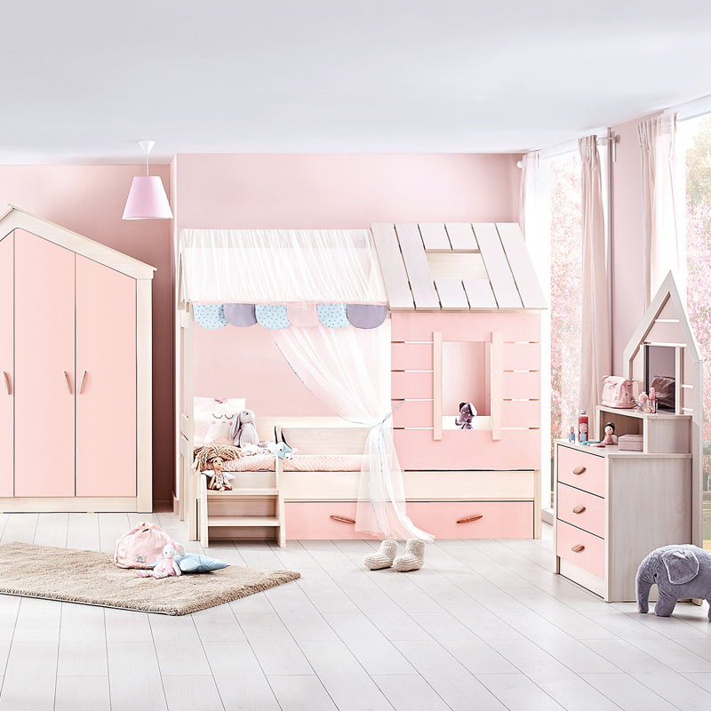 Чекмедже за детско легло къща PINK HOUSE - 90 х 200 - розово-1