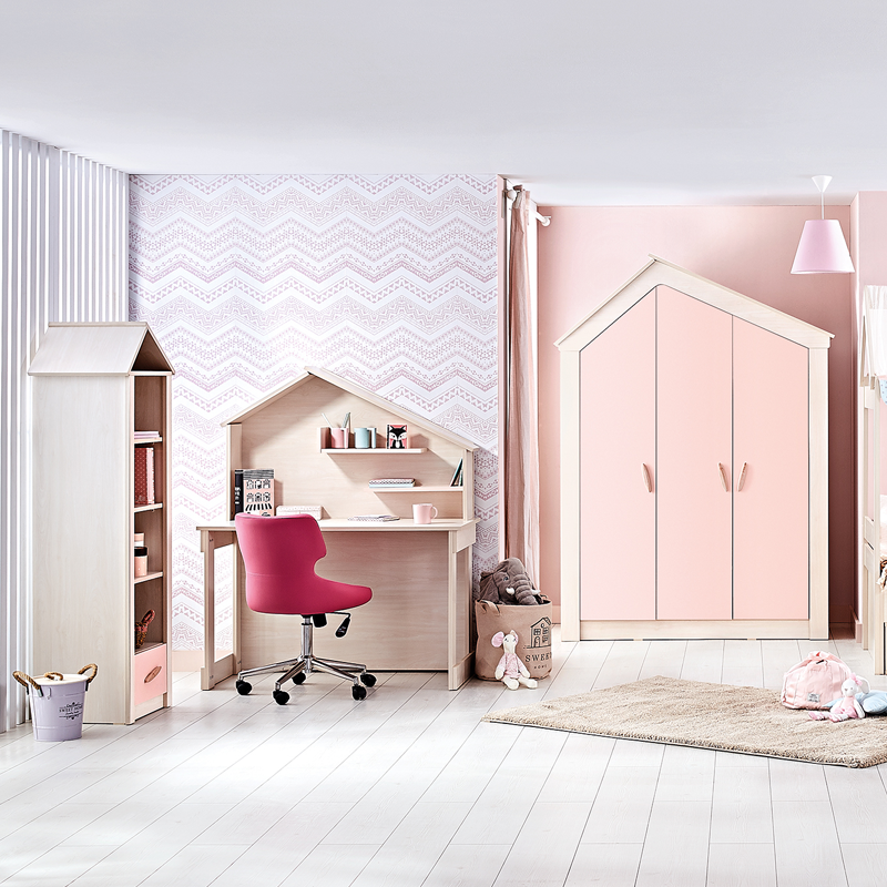 Трикрилен детски гардероб PINK HOUSE-2
