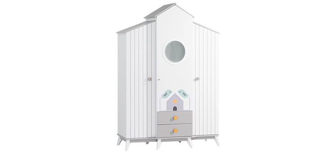 Трикрилен детски гардероб BIRD HOUSE-2
