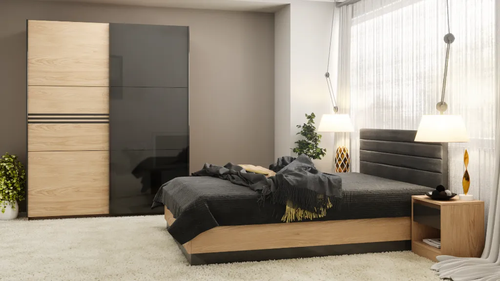 Спален комплект H1242_ST10 + МДФ черен гланц_cam_02.webp