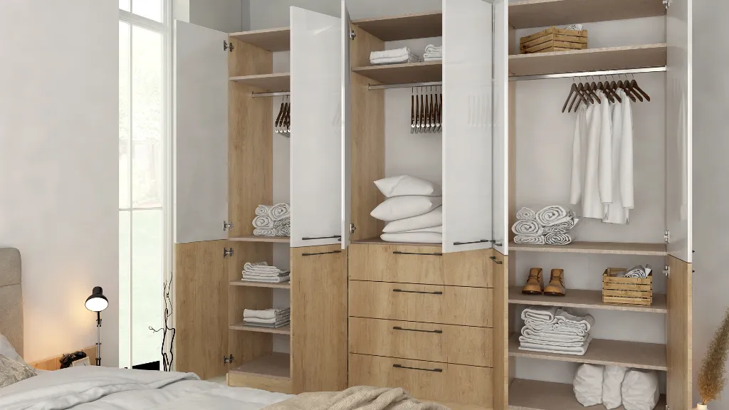 Спален комплект Ava дъб небраска натурален H3331 ST10 Egger + МДФ бял гланц - cam 04.webp