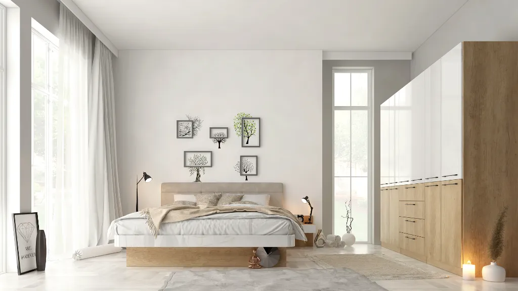 Спален комплект Ava дъб небраска натурален H3331 ST10 Egger + МДФ бял гланц - cam 01.webp