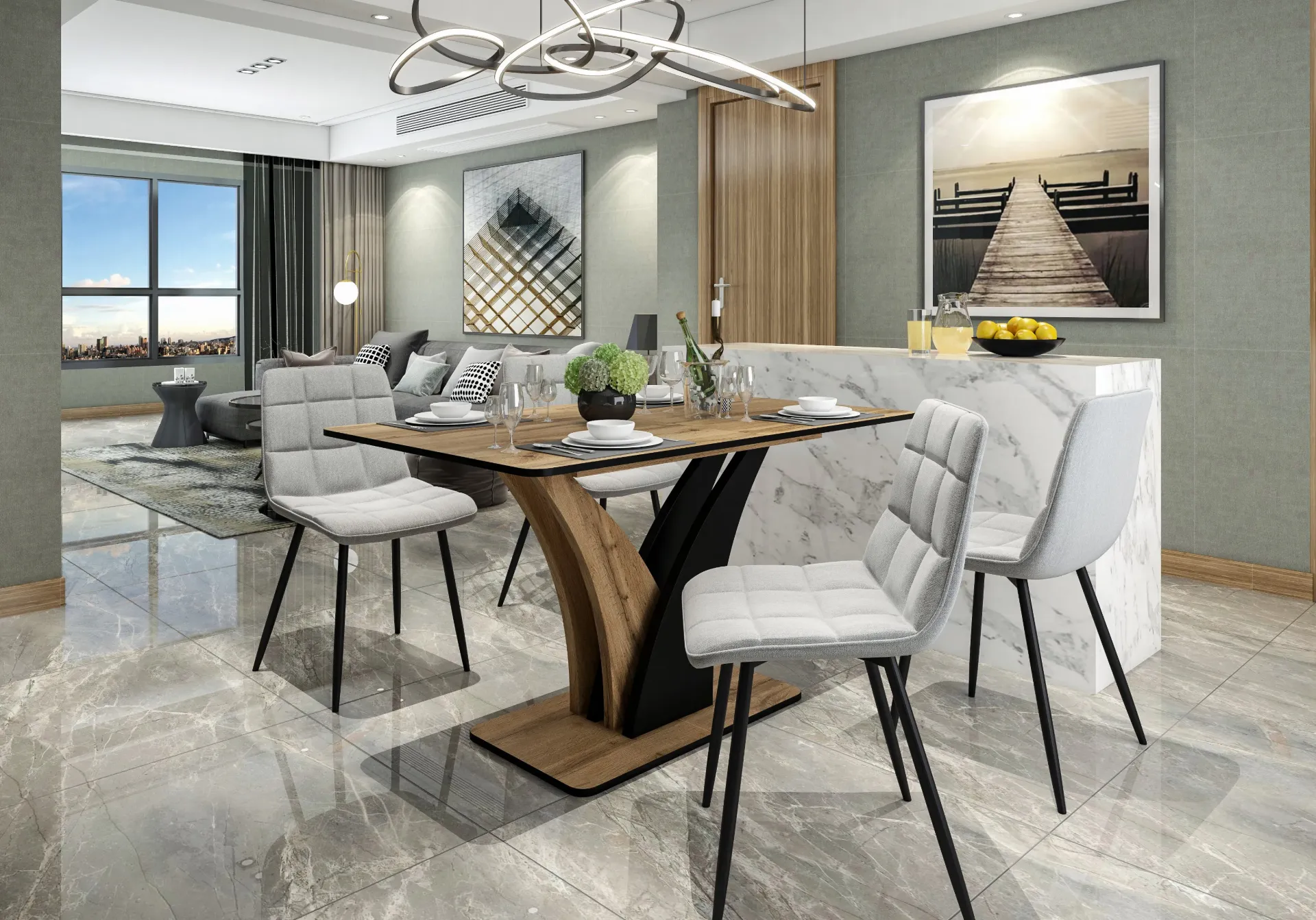 Разтегателна трапезна маса NEPTUN дъб артизан/черно