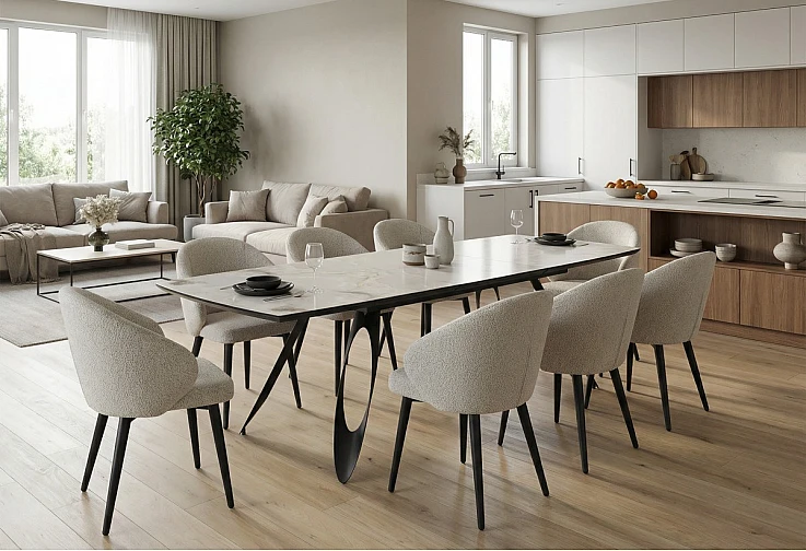 Разтегателна трапезна маса MERKUR бежов мрамор/черно