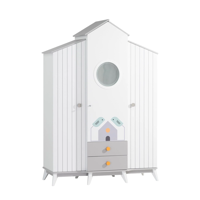 [012581] Трикрилен детски гардероб BIRD HOUSE