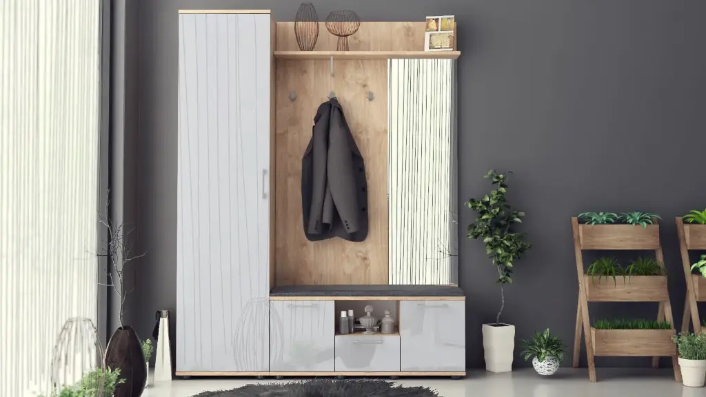 [1163] Портманто Trip (златен дъб харбър + МДФ сиво тренд гланц)