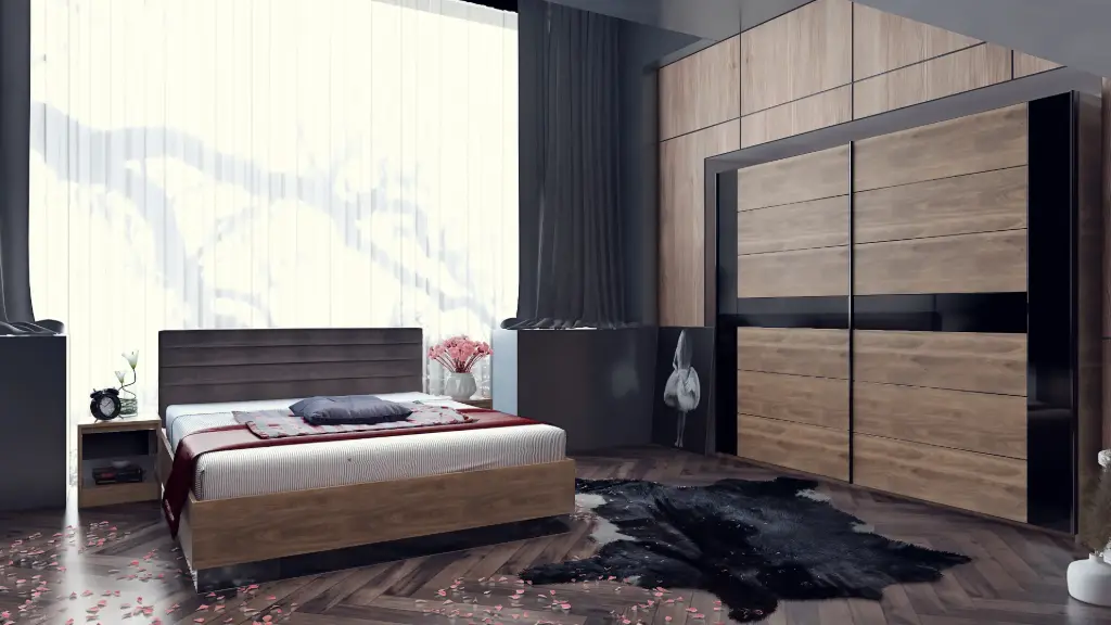 [004384] Спален комплект Modern 3 (дъб бренди кастело + МДФ черен гланц)