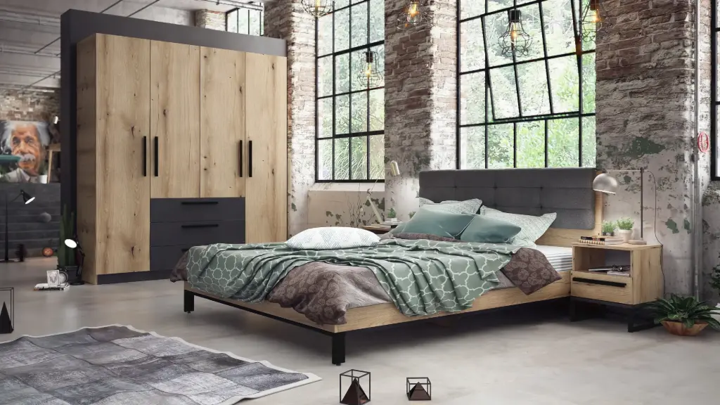 [1515] Спален комплект Maximo (brandy castello oak + black soft U899 ST9 EGGER)