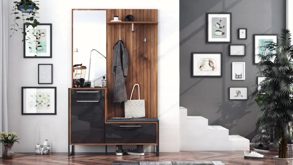 [1167] Портманто Uni (дъб бренди кастело + МДФ черен гланц)