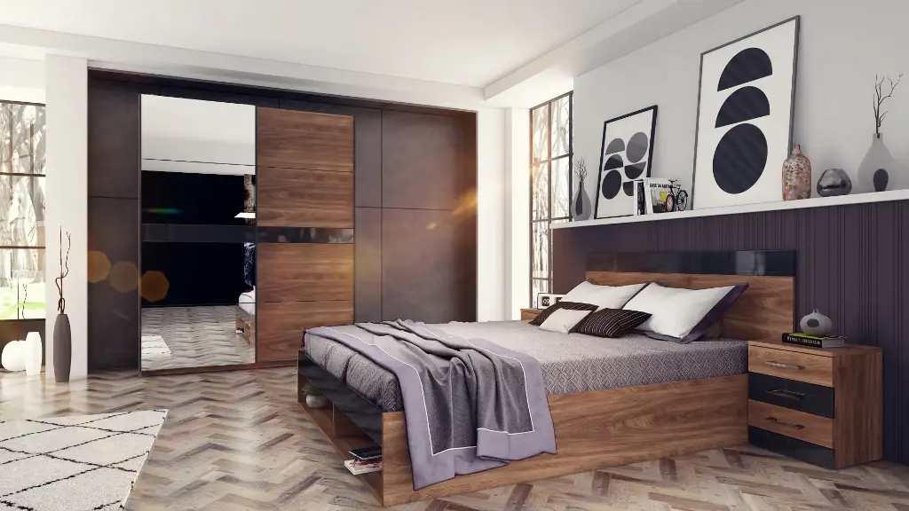 [1217] Спален комплект Federico (brandy castello oak + black gloss MDF)