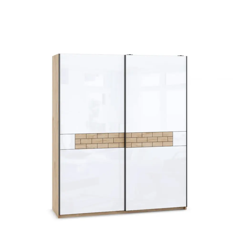 [005743] Гардероб SLine 07 (златен дъб харбър + МДФ бял гланц, 140, V01)