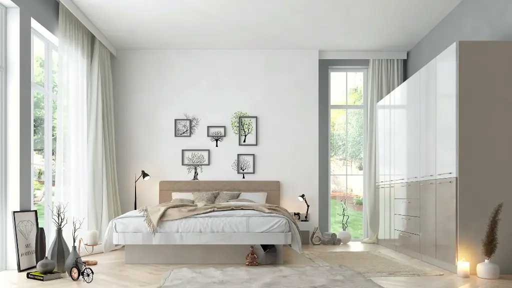 [1340] Спален комплект Ava 160 (white + cashmere + white gloss MDF + deluxe gloss MDF)