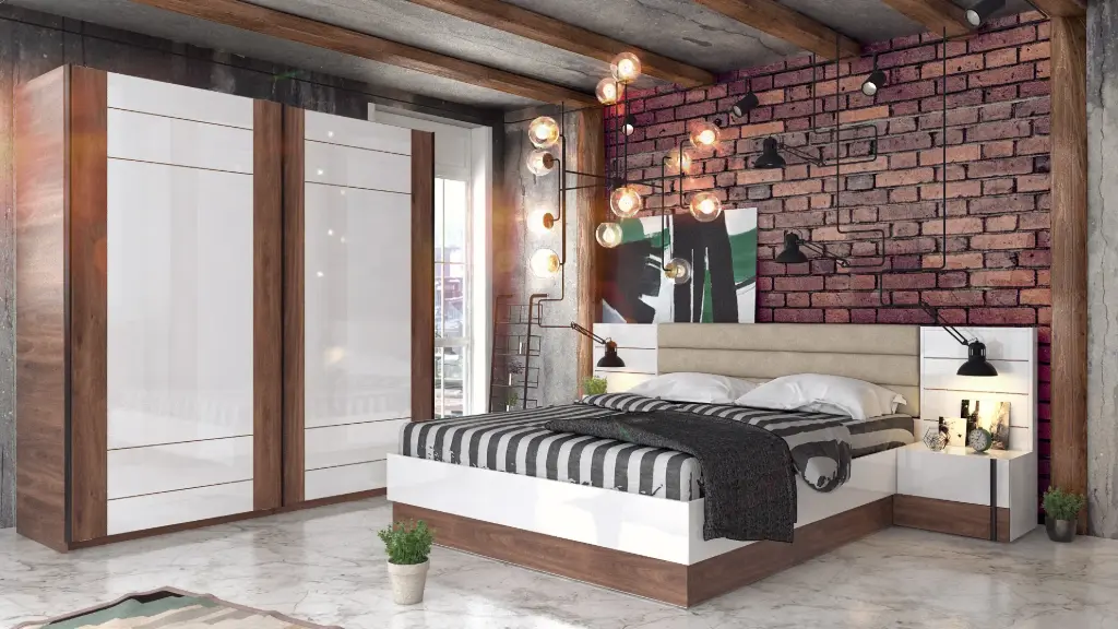 [1223] Спален комплект Trento (brandy castello oak + white gloss)