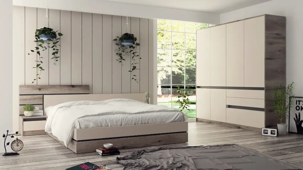 [1233] Спален комплект Livorno (дъб фосил евоук + сатен)