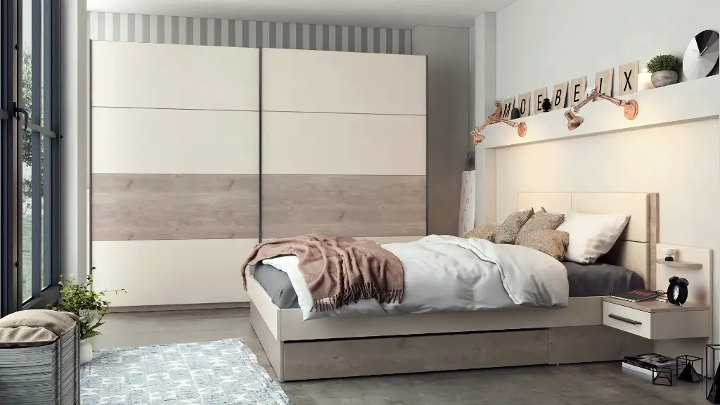 [1235] Спален комплект Treviso (сив дъб кастело + сатен)