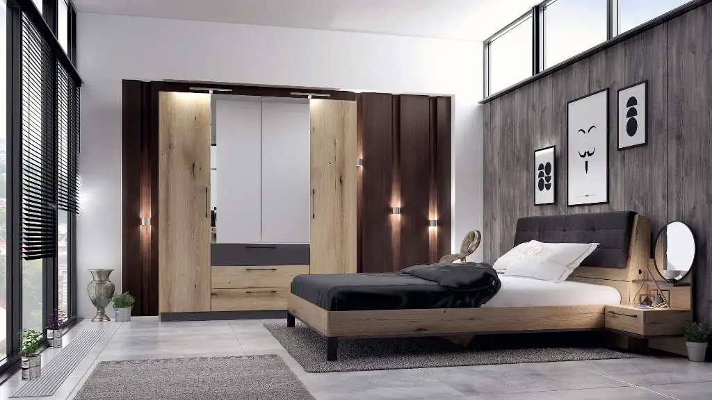 [1240] Спален комплект Pulsar (крайбрежен дъб + антрацит)