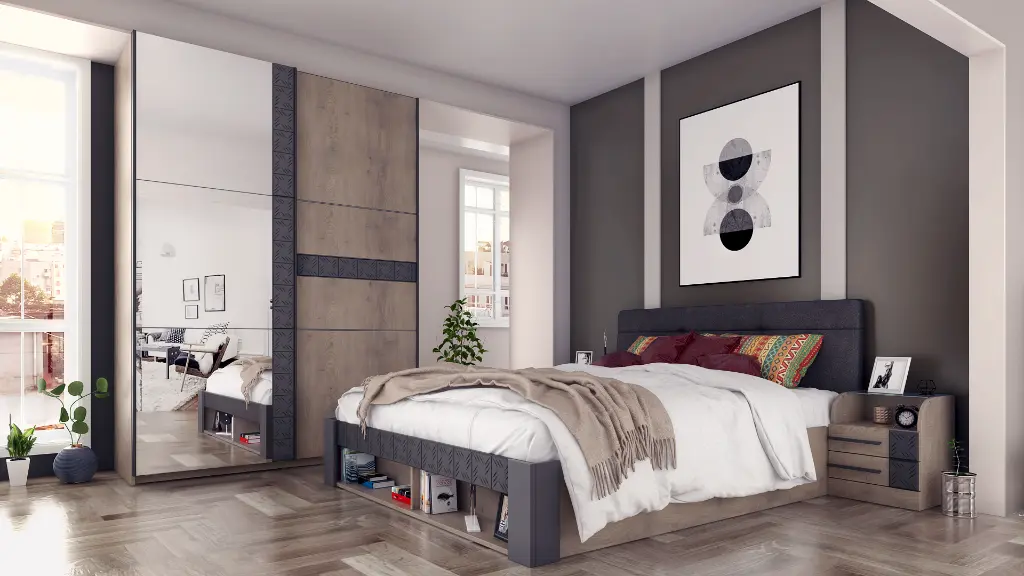 [009054] Спален комплект Modena (cannolo cremona oak + soft black U899 ST9 EGGER)