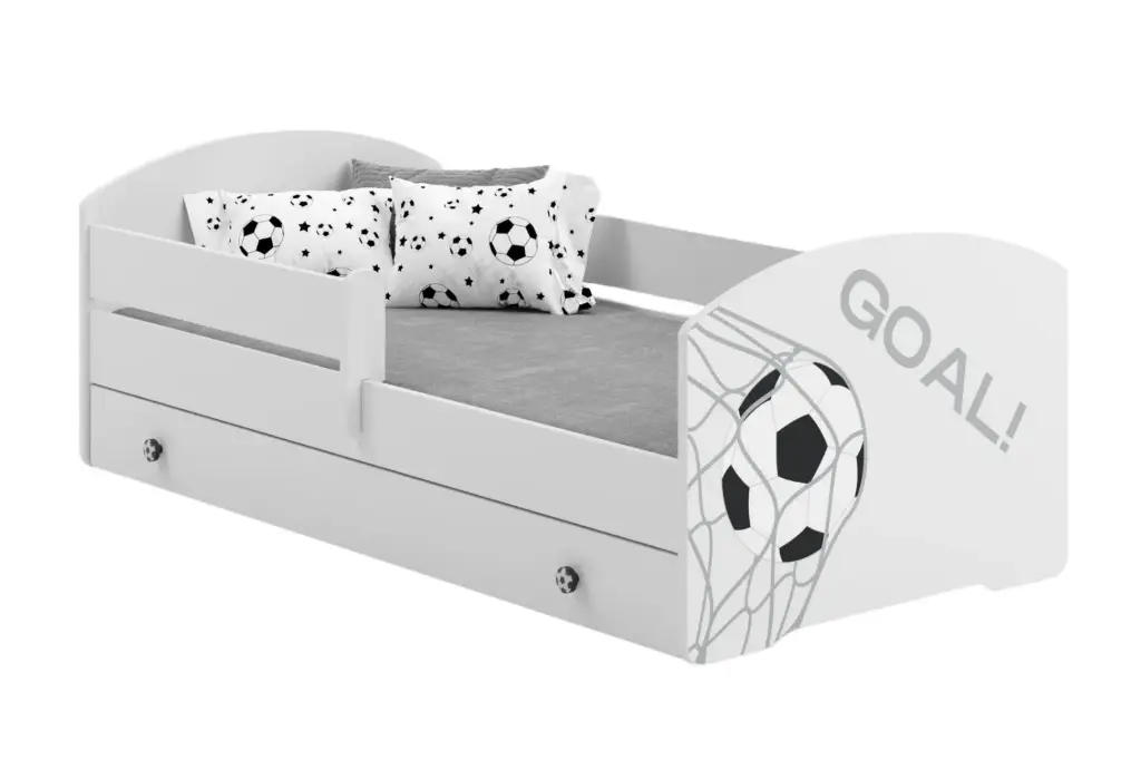 [010273] Детско легло Luk 140 x 70 с парапет и чекмедже с футболен мотив