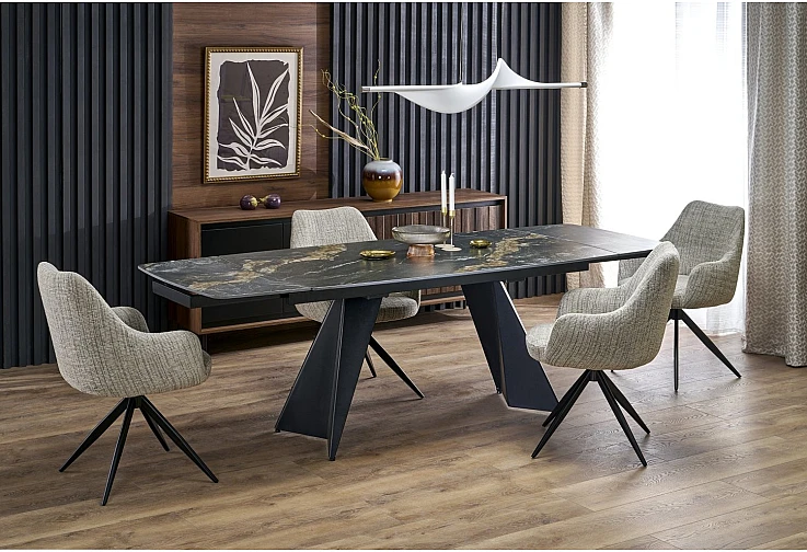 Разтегателна трапезна маса ARMANI черен мрамор / черно